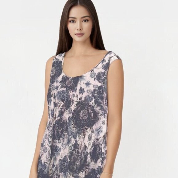 Brittany Black Blue Floral Lace overlay Top Romantic Y2K Size Med - Picture 1 of 5
